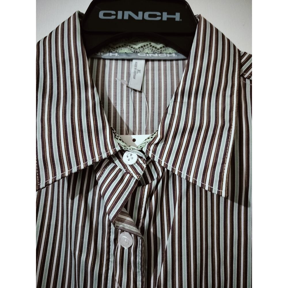 5686) Cinch Women XL Long Sleeve Tencel Striped Button Up Western Shirt - Picture 5 of 8